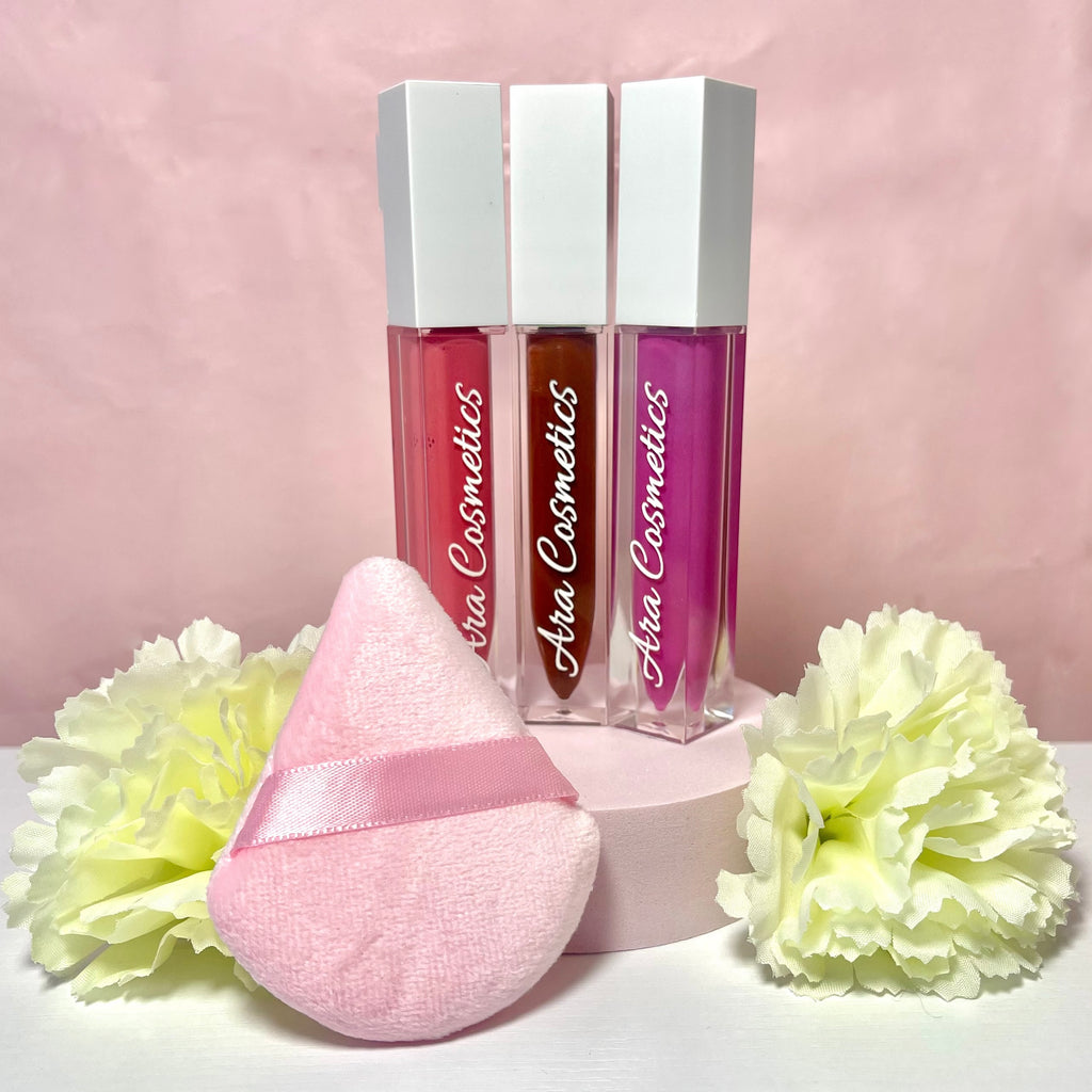 Ara Cosmetics - Lipgloss Gloss and Powder Puff Bundle